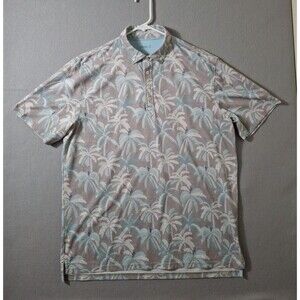 Johnnie O Polo Shirt Mens Large Gray Tropical Palm Trees Parrot Golf Tennis
